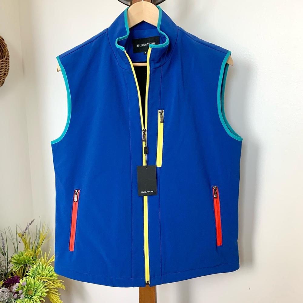NEW Bugatchi Zip front Fleece lined Vest Jacket in royal blue NWT Mens SM